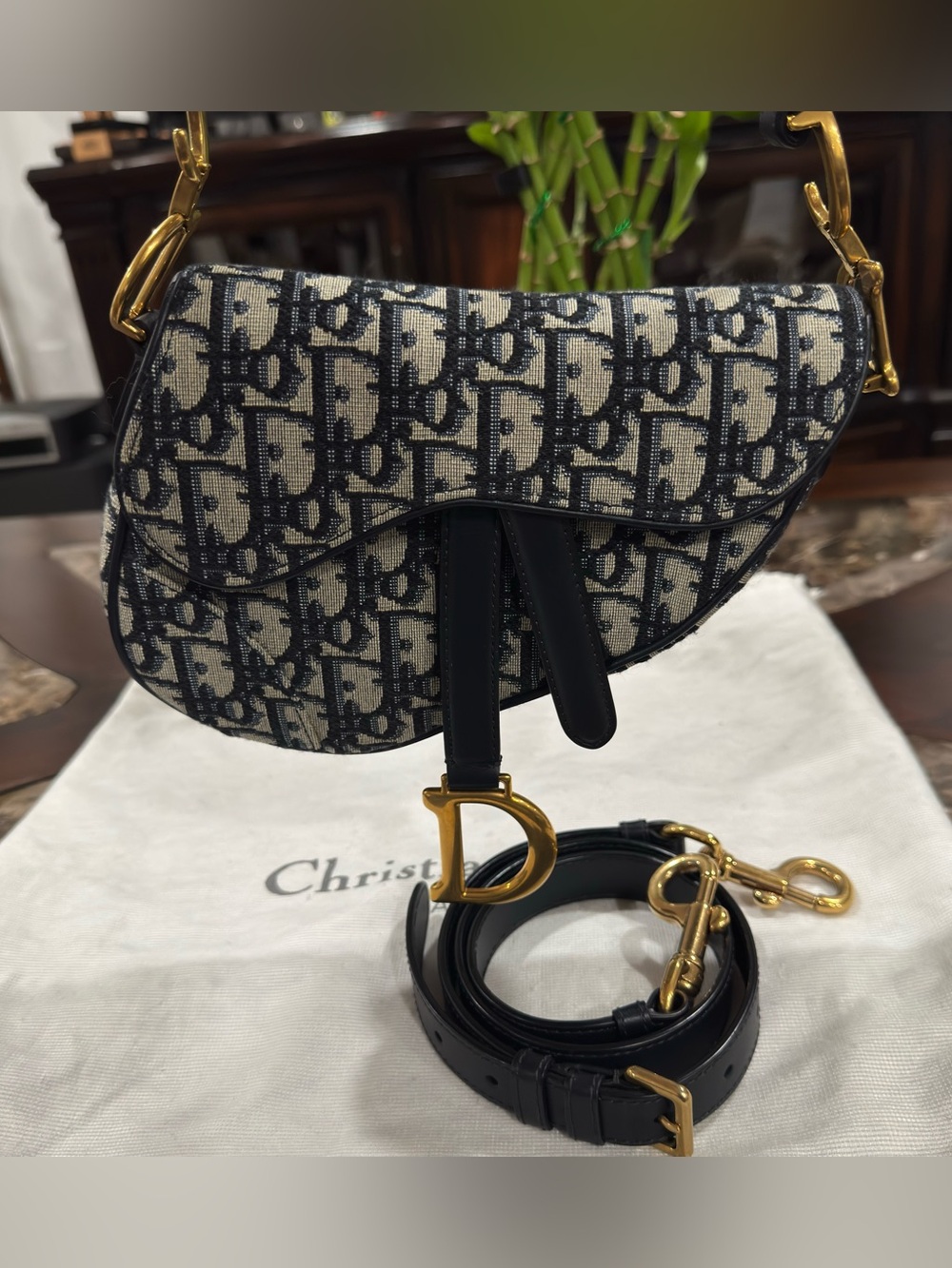 Dior Blue Oblique Jacquard Mini Saddle Bag with Strap